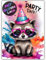 celebr8te 12x Party Racoon Waschbär Glitzer Einladungskarten - Teenager Kindergeburtstag Jungen & Mädchen - coole Tier Geburtstagseinladungen inkl. Messenger Bild & Urlaubsgutschein