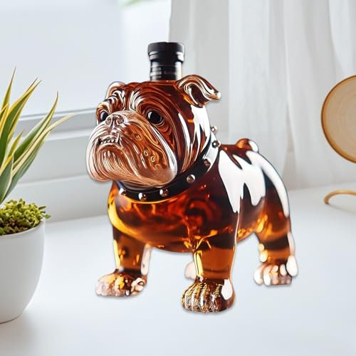 Bulldog Whiskey Decanter, Dog Whiskey Bottle, Funny Animal Statue Wine Decanter, Empty Glass Decanters Liquor Bottle, for Men Home Decoration