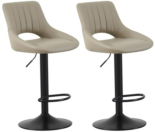 mcc direct Set of 2 Bar Stools, Height Adjustable Swivel Barstools, Counter Stools with Backrest, Faux Leather Seat, Footrest and Metal Base for Home, Kitchen and Restaurant (Brown) - Stacey