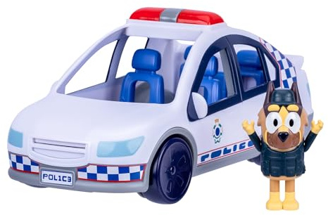 Coche de policía de Bluey; vehículo del Episodio Especial El Cartel; Incluye un Coche de con Luces y Sonidos, una Figura de y una Hoja de Pegatinas temáticas; Pilas Incluidas