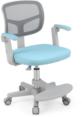 COSTWAY Silla Escritorio Juvenil, Silla Ergonómica Infantil con Asiento Giratorio 360°, Reposabrazos Ajustables, Silla Giratoria de Malla con Ruedas Universales para Niños