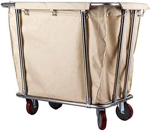 ZJFHEYUO Movable Hand Trucks Storage,Kitchen Movable Trolleys, Houseware Rolling Laundry Hamper Sorter Cart,Wheeled Hotel Trolley Bin with Movable Bag/Beige/90X65X82Cm