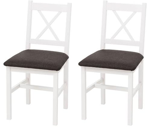 Mendler 2er-Set Esszimmerstuhl HWC-F77 - weiß, Polster schwarz | Lehnstuhl, Küchenstuhl, Stuhl, Massiv-Holz, Stoff, Landhaus