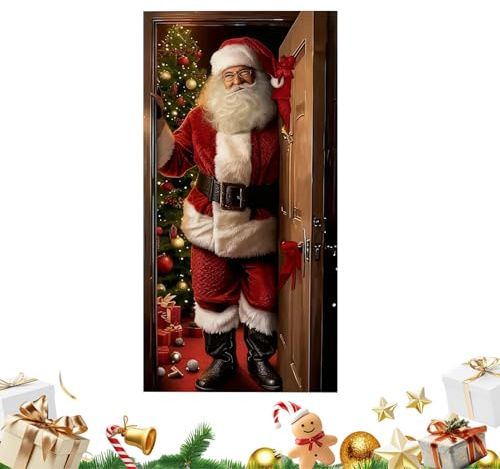 Cubierta de puerta de Navidad - Funda de puerta de Navidad versátil de uso múltiple de tela vibrante con tacto estacional | Decoraciones para la entrada, el patio, la tienda,