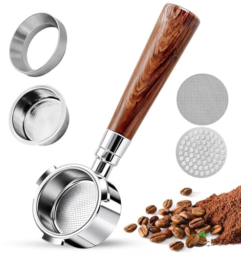 Espresso Bottomless Porte-filtre 51mm avec 3 oreilles, Porte-Filtre Sans Fond Compatible Dedica EC680/EC685/EC785/EC820/EC850/EC860 Machine à Café, Acier Inoxydable, Palissandre Premium (Style B)