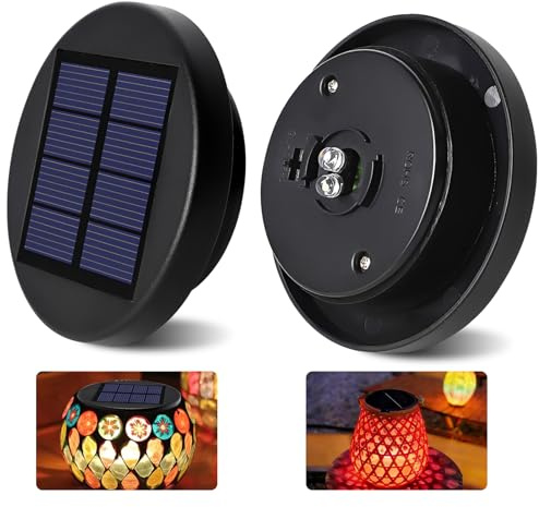 2er Solarleuchten Ersatzteile Top 6cm - Wasserdicht Garten Solarlampen Ersatz mit 2 LED (RGB Farbwechsel/Warm), 800mAh Solarbatteriekasten mit hocheffizienten Solarpanels für Außen Solarlampen, Garten