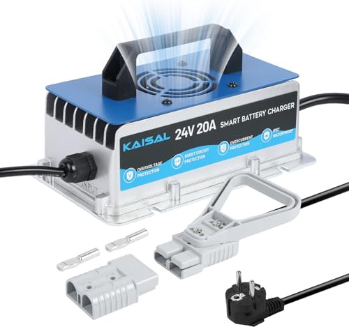 KAISAL 24V 20A Chargeur de Batterie pour Chariot élévateur, 24V Chargeur de Batterie avec Prise Anderson, Chargeur de Maintien Automatique pour Batteries au Plomb 24 V
