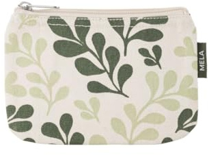 Kleine Kosmetiktasche aus Bio-Baumwolle – Kulturbeutel & Kosmetikbeutel, Make-Up Etui & Federtasche für Damen, Herren & Kinder, kompakt, vegan, mit Muster (Greige/Green Leaf Print)