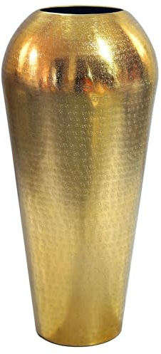 FineBuy Dekovase 23x23x50 cm Aluminium Gold, Bodenvase Gehämmert | Standvase in schlanker Form, Blumenvase handgefertigt, Wohndeko für Wohnzimmer, Esszimmer und Flur