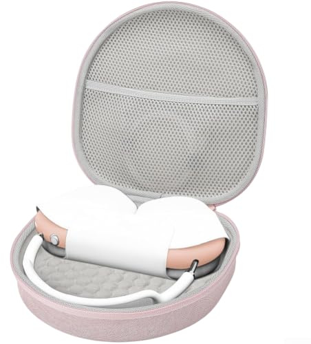 Reise-Hartschalen-Schutzhülle für AirPods Max mit Zubehörtasche, stabile EVA-Kopfhörer-Aufbewahrungstasche, Silikon-Ohrpolster, stoßfest, 22 x 21,5 cm, Rosa