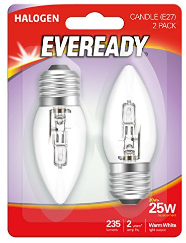 Eveready ECO Halogen 20W (25W Equivalent) Candle E27 Cap Light Bulb, Pack of 2, 25 W