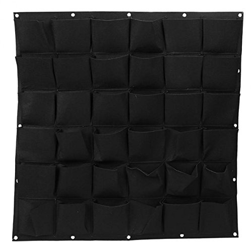 Ogrmar Maceta Vertical de Pared con 36 Bolsillos para jardín, para Flores y Verduras para Interiores y Exteriores (36 Bolsillos, Negro)