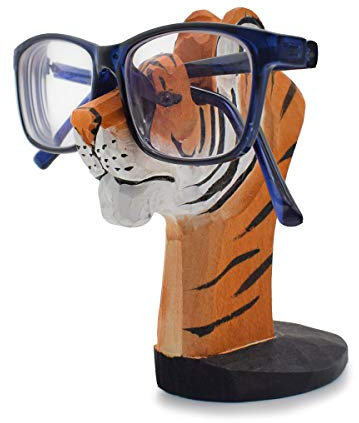VIPbuy Lustige Brillenhalter Holz Handgeschnitzt Brillenständer Tierform Sonnenbrillenhalter und Brillenablage Gläser Aufbewahrung Geschenk für Kinder Schreibtisch Heimbüro Deko (Tiger)