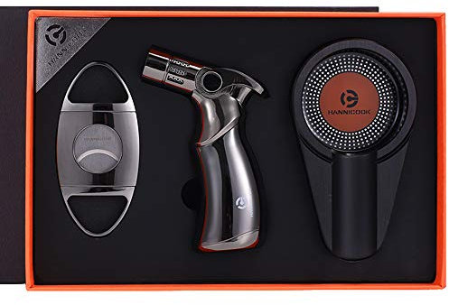 KS Tools Zigarrenschere Feuerzeug und Aschenbecher Set 3 Stück Scharfe Zigarrenschneider für Geschenke,Black