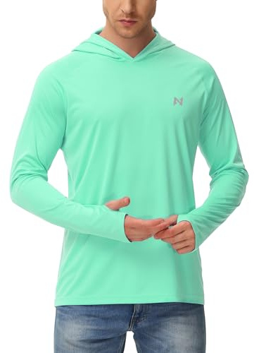 isnowood Sun Shirt UPF 50+ Men's Fishing Long Sleeve UV Protection Hoodie Hiking Rash Guard Swimming Running Green