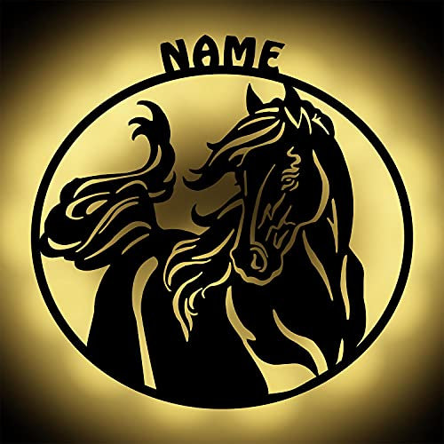 Pferd Nachtlicht Holz Deko Wand-Lampe Geschenke personalisiert mit Namen I Batteriebetrieb