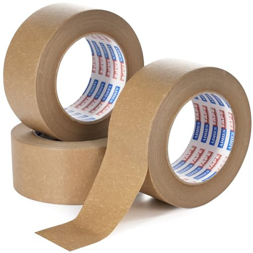 ADHES Nastro Da Imballaggio In Carta Kraft, Nastro Adesivo Per Pacchi, Materiale A Base Biologica, Ecologico, Riciclabile, Marrone, 50 mm x 50 m, 3 rotoli