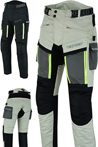 Texpeed Pantalones de moto hombre verano - Impermeable Pantalones de motorista - Con armadura de protecciónes CE (EN 1621-1) - Blanco - XL Cintura/Regular Pierna