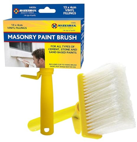 Set of 2 Emulsion Masonry Paint Brush - Paint Rough Surfaces Vinyl Fillings | For All Types Of Cement, Stone & Sand Based Paints - Includes Clip To Hang Brush Paint-Pot