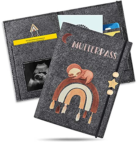 Marvelights unisex, Mutterpasshülle aus Filz,Boho-Stil Regenbogen Passend für den deutschen Mutterpass, mit Fächer für Ultraschallbild, Versichertenkarte, Impfpass etc.