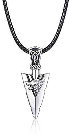 Wölfe Pfeilspitze Halskette, Silber Wolf Schwert Anhänger Halskette, Wikinger Keltischer Knoten Rune Ritter Anhänger Schutzamulett, Nordischer Mythos Skandinavischer Vintage Gothic Schmuck