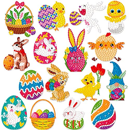 ENAIAH 5D Diamond Painting Set Ostern,16 er Diamond Painting Sticker Set,Ostern DIY Diamant Painting Kit,Ostereier Diamond Painting Aufkleber,Ostern Deko Ornamente Set für Osterngeschenk