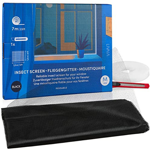 Fly Screens for Windows: 150x130cm Black Mosquito Net for Window – Insect Mesh Netting – Window Screen Protector Mosquito Nets for Windows LIVAIA, Mosquito net