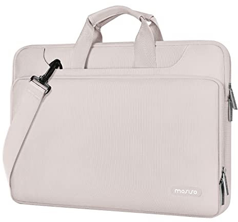 MOSISO 360 Protective Laptop Bag 13.3 inch, 13-13.3 inch Laptop Shoulder Bag Compatible with MacBook Air/Pro 13 / Pro 14 M4 M3 M2 M1, HP Dell Acer ASUS, Matching Color Sleeve with Belt, Stone Gray