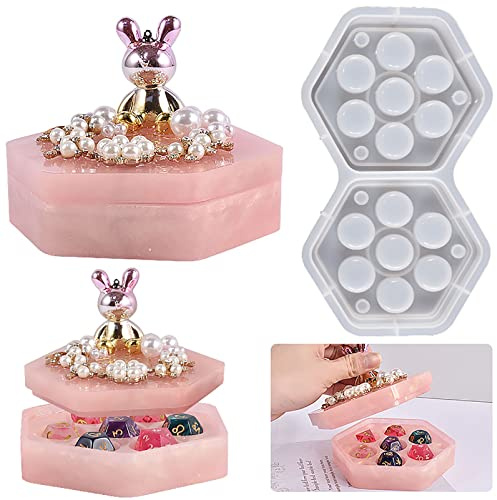 1 Set Würfel-Aufbewahrungsbox, Harzform mit 7 Löchern, Silikonformen, Epoxidharz, sechseckig, geformt für schützende Würfelschale, Geschenke, handgefertigte DIY-Herstellung Dekoration Kunsthandwerk