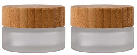 2PCS 5ml Empty Glass Cream Jars Sample Vials Bottles Holder with Bamboo Lid Round Frosted Glass Cosmetic Container Pot