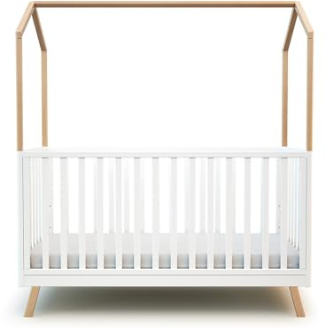 AT4 - Umwandelbares Baby-Kabinenbett aus Holz COMFORT Weiß und lackierte Buche 70 x 140 cm | Junior-Umbaubett | Verstellbarer Lattenrost in 3 Höhen | 100% massive Buche