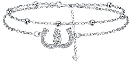 J.MUEN Damen Armband 925 Silber - mit Zirkonia Steinen - Hufeisen Glück Anhänger,mit Schmuck-Box