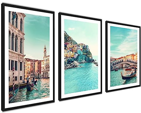 ag.art deco Italien Poster Set | 3 Moderne Wandbilder 3x 50x70cm | Türkis Meer Venice Italien Küste Wandbilder | Italienische Modern Poster | ohne Bilderrahmen