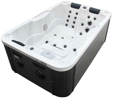 Sanotechnik Outdoor hydromassage Spa Pool Modena – avec Housse – Dimensions 205 x 130 x 70 cm, 35 Jets de Massage, éclairage LED, Radio, Haut-Parleur, Bluetooth, Spa Pool pour 3 Personnes (1er Blanc)