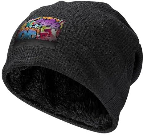 HABXNJF Slouch Beanie Mütze Graffiti Hip Hop Beanie Mütze Skull Cap für Winter Herren Damen, Schwarz-Graffiti Hip Hop, One size