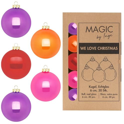 Inge Glas Weihnachtskugeln | Christbaumkugeln aus Glas | Christbaumschmuck 30 Kugeln | Weihnachtsbaumschmuck Weihnachtsbaumkugeln (Party Time)