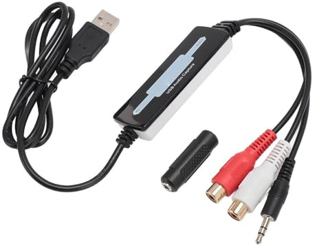 Goshyda USB 2.0 Digital Audio Capture Card für Win7 8 10 und für OS X, Audio Grabber für Kassetten, LPs, Radio-Player zu MP3, 3,5 Mm Eingang
