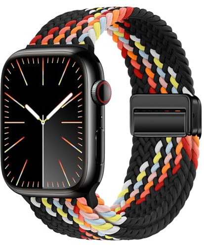 Gratulatio Compatible with Apple Watch Strap 42mm 41mm 40mm 38mm, Elasticated Magnetic Nylon Strap Band for IWatch Series 10/9/8/7/6/5/4/SE/SE 2 Men Women Z Rainbow