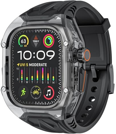 VeveXiao Custodia trasparente robusta con cinturino compatibile con cinturini Apple Watch Ultra 2 da 49 mm, custodia protettiva militare di lusso trasparente per iWatch Ultra 49 mm, cinturino da uomo