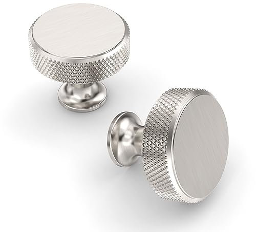 Coinkoly 10 Pack Brushed Satin Nickel Cabinet Handles - Single Hole Kitchen Drawer Knobs - Knurled Cupboard Handles UK0006