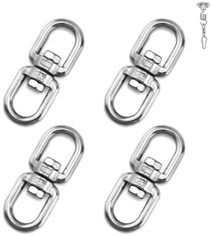 NUWIQ 4 Stück Edelstahl Drehwirbel, M6 Drehwirbel Edelstahl, 304 Schwenkring Doppelseitiges, Drehgelenk Ösenhaken Seilwirbel, für Hängesessel, Drehgrills, Sandsäcke, Schaukeln