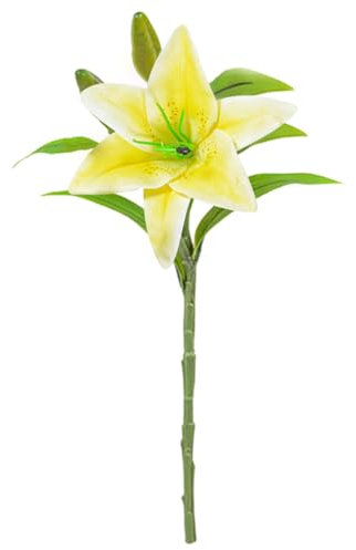 tulkdexi Fleur de lys artificielle artificielle avec tige et feuilles vertes pour maison, fête de mariage, arrangement floral, décoration intérieure ou extérieure, photo jaune