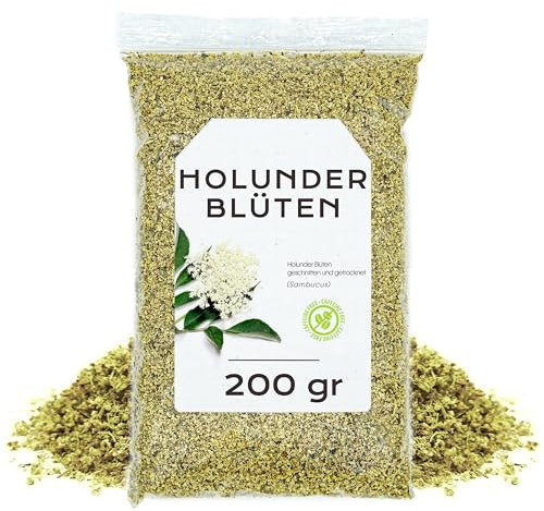 Holunderblütentee 200gr - Holunderblüten - Holunderblüten Getrocknet - Holunder Tee - Holunder - Holunder Blüten Gerebelt - Holunder Lose (200 gr)