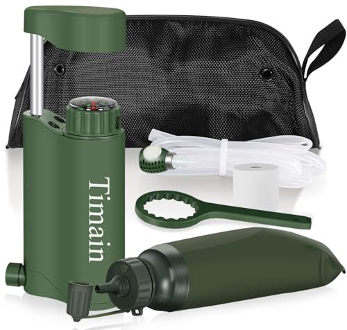 Timain Filtre à eau portable d'extérieur, systèmes de filtration d'eau, filtre à eau de survie, parfait pour les voyages, le camping, la randonnée, la pêche, la chasse, la préparation aux situations