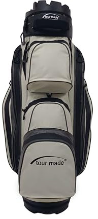 Tour Made Golfbag Cartbag I wasserdicht I ohne Schlägerklappern I Herren & Damen I Organizer Trolleybag Golftasche (Grey-Beige)