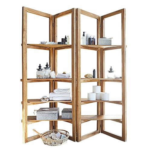 Loberon Klappregal Briosco, Rustikaler Natur-Look, Zusammenklappbar, frei im Raum Aufstellbar, Raumteiler, Badregal, Teakholz, Mahagoniholz, braun