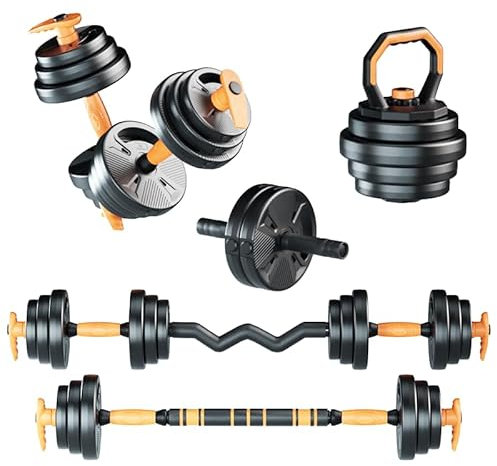 Strongway® Adjustable 6 in 1 Dumbbell Straight and Curl Barbell Kettlebell Push Up Set - 20KG 30KG 40KG SETS - Weight Lifting for Home Gym Fitness (20KG SET)