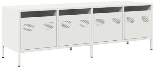 vidaXL Meuble TV Blanc 135x39x43,5 cm Acier laminé à Froid, Support TV, Buffet TV, Armoire HiFi, Banc TV, Armoire en métal, Meuble multimédia