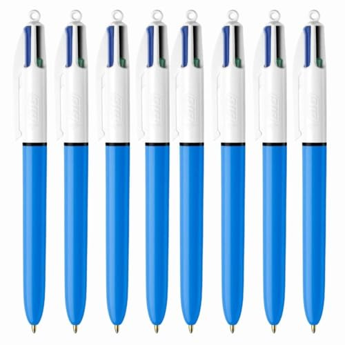 Welari 4 Colours Original Ballpoint Pen x 8 Refillable Retractable (Red, Blue, Black, Green ink) Writing Office Stationery Thank You Card | (8pack)
