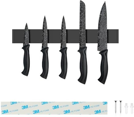 Sampoes Portacoltelli Magnetico, Barra Magnetica per Coltelli, Porta Coltelli Magnetico in Inox, Porta Coltelli Cucina Senza Forare, Portacoltello Magnetico per Coltelli, Utensili (Nero, 30 cm)